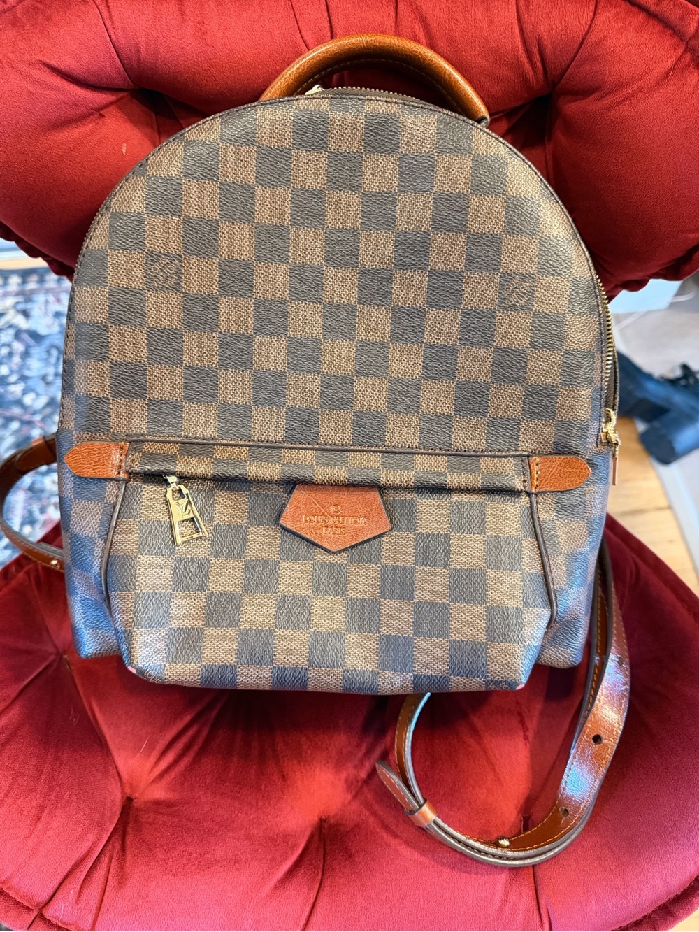 Designer-Style Brown Checkered Backpack - Brown